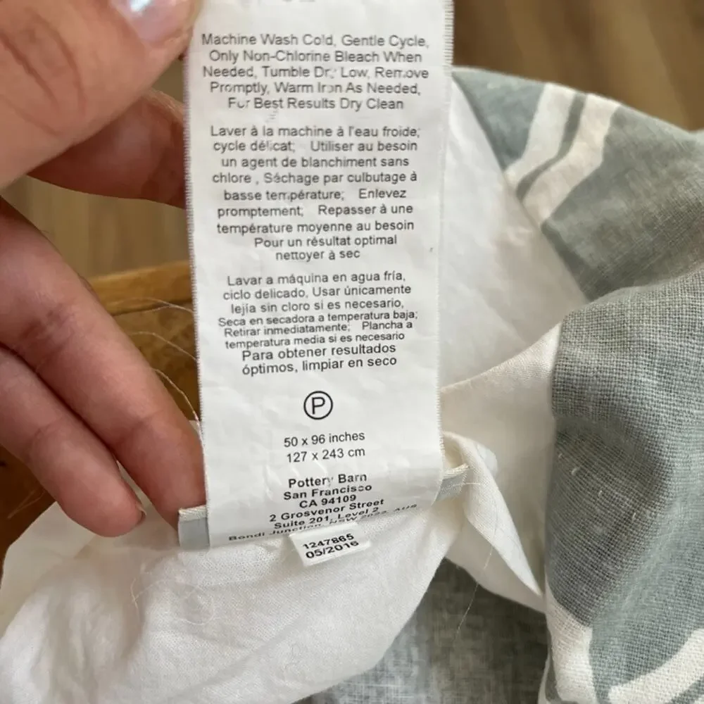 Pottery Barn Kendra Trellis Linen Blend Curtain Panel 50 x 96 in Gray/Blue